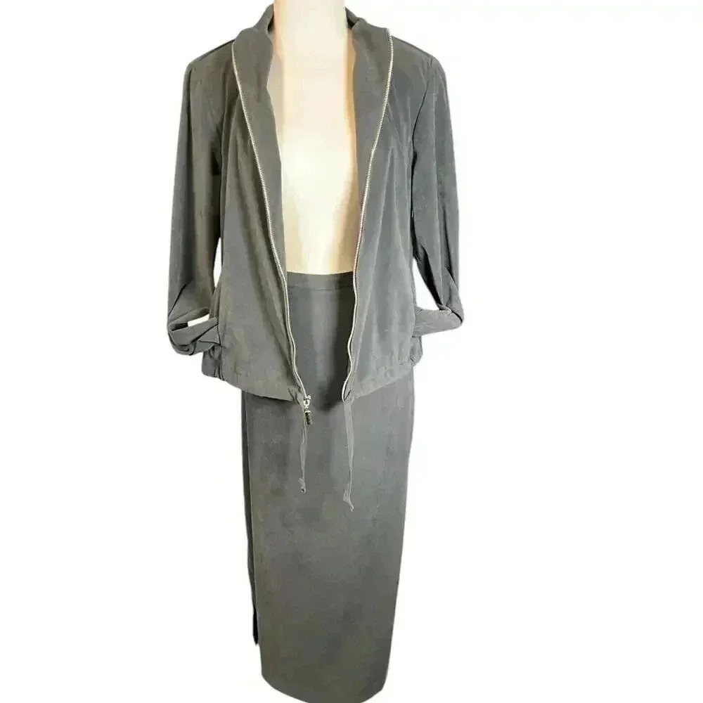 Clio Bomber Jacket and Skirt Set Gray Size Large Sporty and Professional Look